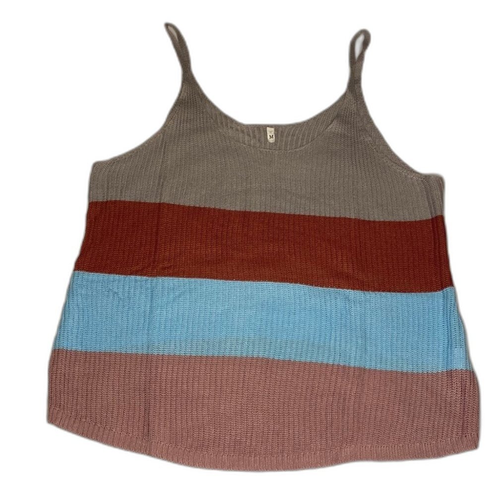 Knitted Spaghetti Strap Shirt Multicolor Women Size Medium NWOT